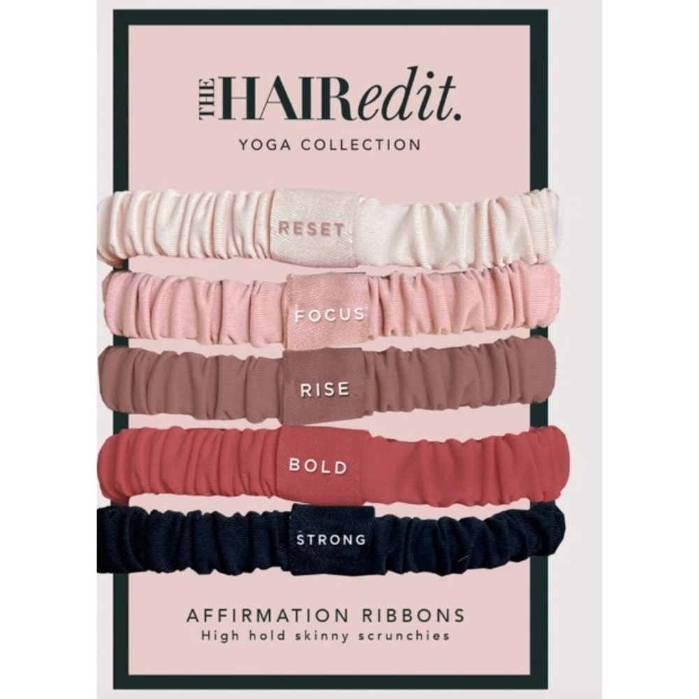 The HAIR Edit Yoga Collection Affirmation Ribbons Skinny Scrunchies 5 Pack NEW